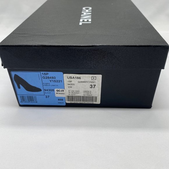 Chanel Black Lambskin Pumps with Silver CC on Toe - Picture 8 of 10